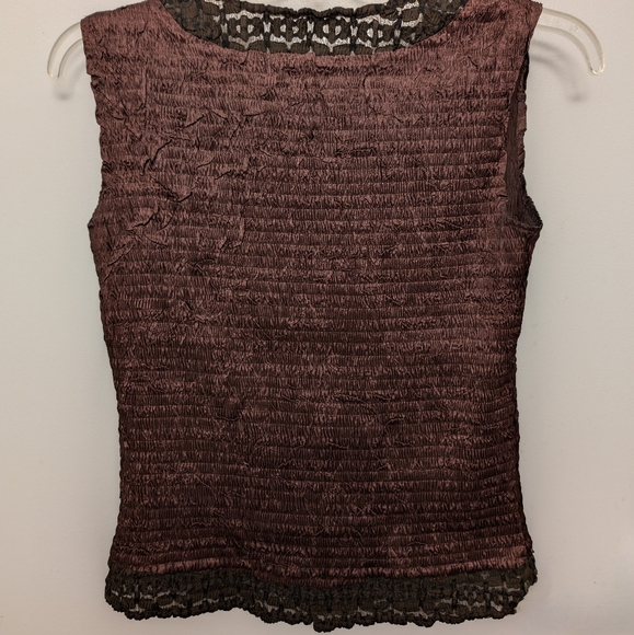 Brown sleeveless ruched top with sequined neck/hem, Size S - Picture 4 of 7